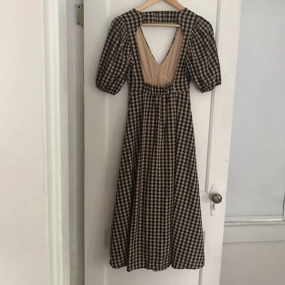 SOLD - Elm Beige Gingham Midi Dress - Picture 4 of 13